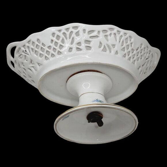 Dresden Schumann Bavaria Candy Fruit Footed Pedestal Oval Floral Bowl Compote - Picture 15 of 16